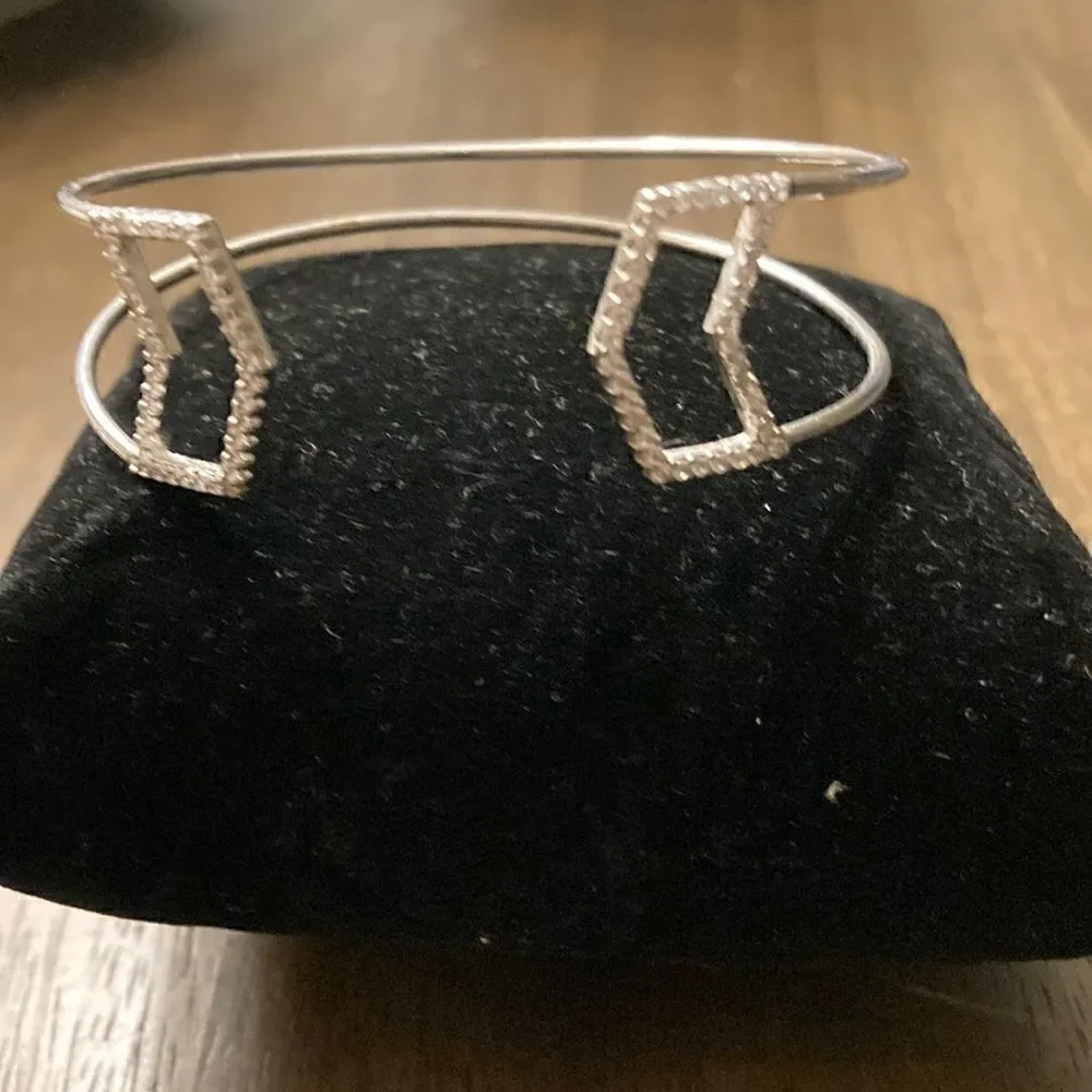 Stainless Steel Adjustable Cuff Bracelet With  Pave Crystals.